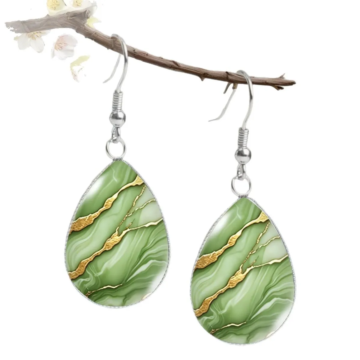 Exquisite Orange-Gold Marble Pattern Dangle Earrings – Textured Drop Earrings with Premium Artistic Vein Design, Elegant Jewelry for Women